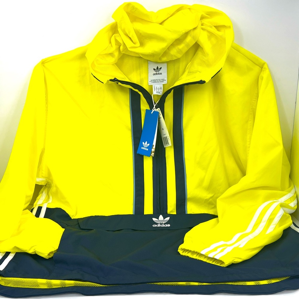 ADIDAS ORIGINAL WINDBREAKER, ANORAK HOODIE,YELLOW & BLUE,MEDIUM,100% POLYESTER - Picture 5 of 16